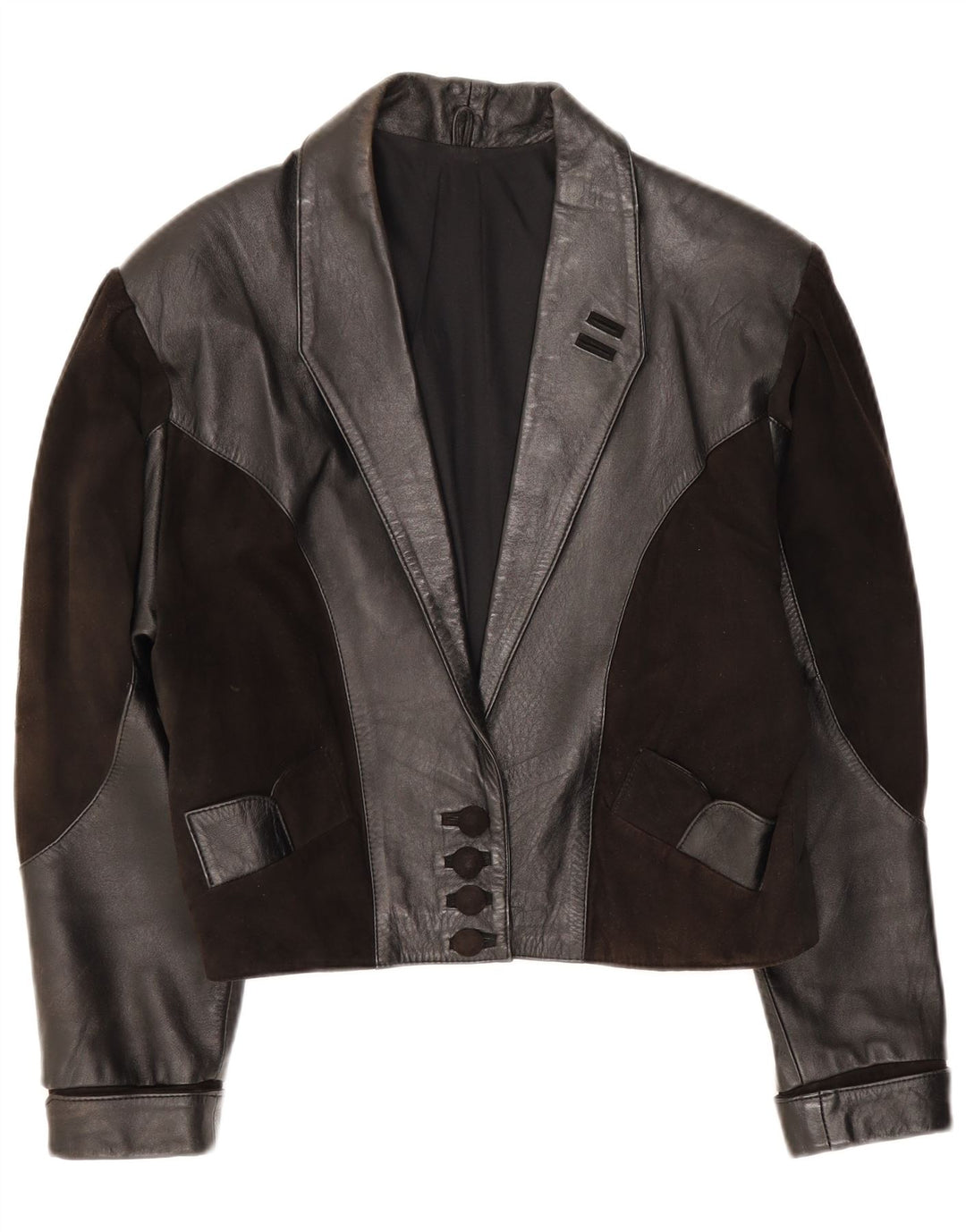 Vintage Damen Lederjacke UK 14 Medium Schwarz Patchwork
