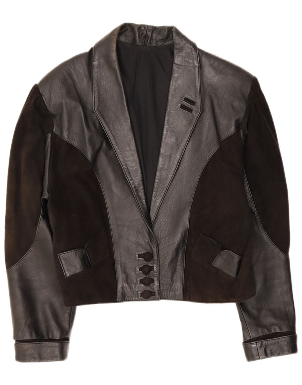 Vintage Damen Lederjacke UK 14 Medium Schwarz Patchwork