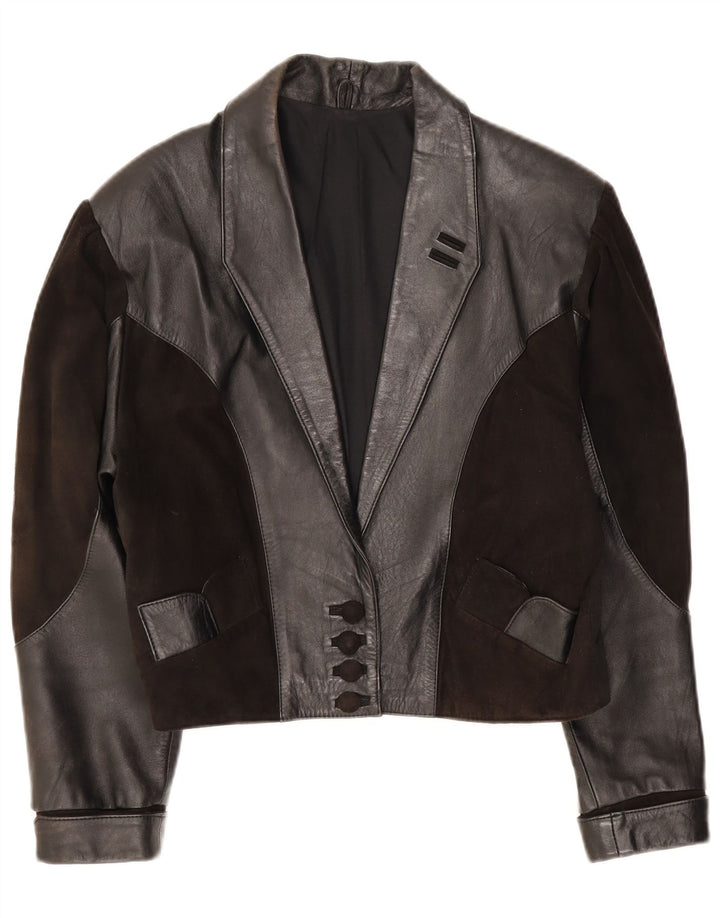 Vintage Damen Lederjacke UK 14 Medium Schwarz Patchwork