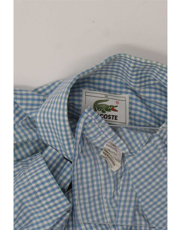 Lacoste Herren-Kurzarmhemd, Größe 38, mittelblau, Gingham-Baumwolle