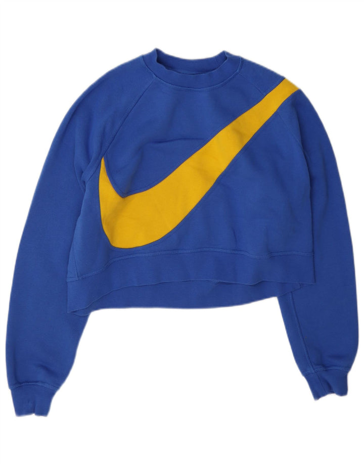 Nike Womens Graphic Crop Sweatshirt Pullover UK 14 Mittelblaue Baumwolle