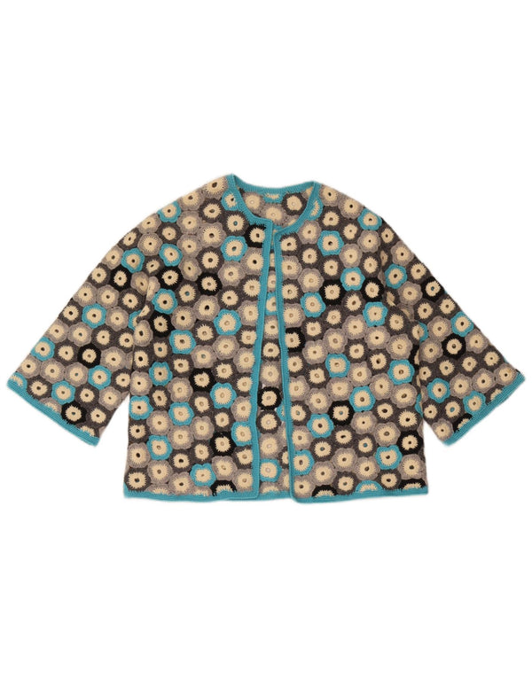 Vintage Damen Crop 3/4 Ärmel Cardigan Pullover UK 8 Small Mehrfarbig