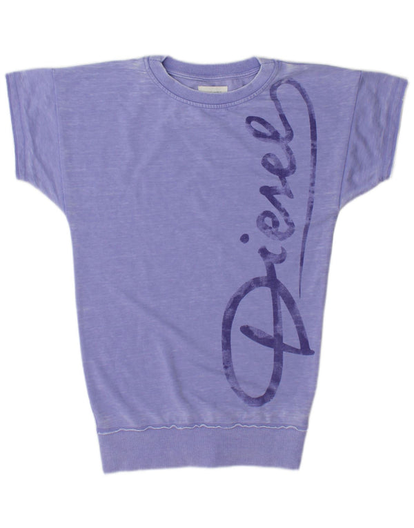 Diesel Damen Kurzarm-Tunika-Oberteil mit Grafik, UK 14, mittelviolette Baumwolle