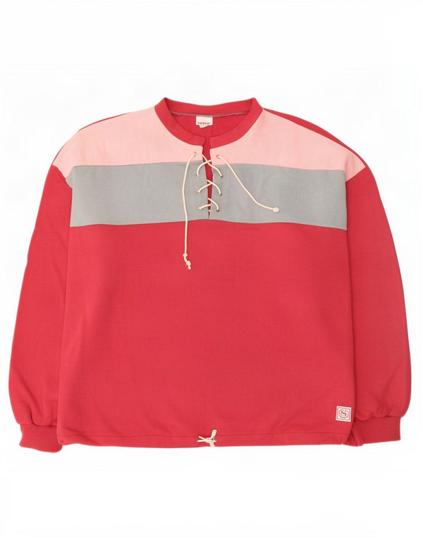 Vintage Damen Übergroßer Sweatshirt-Pullover UK 16 Großer roter Farbblock