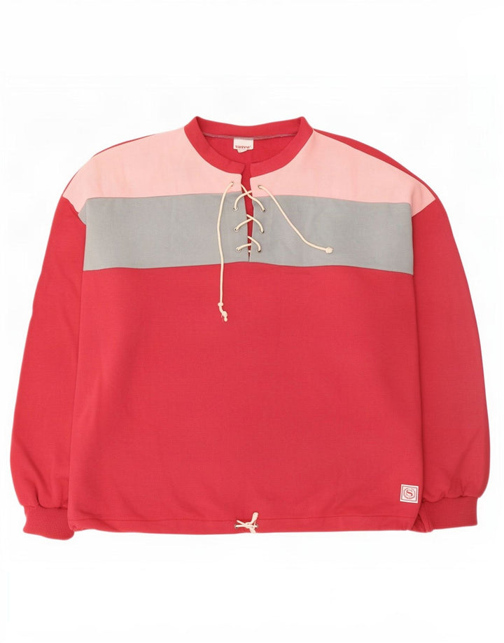 Vintage Damen Übergroßer Sweatshirt-Pullover UK 16 Großer roter Farbblock