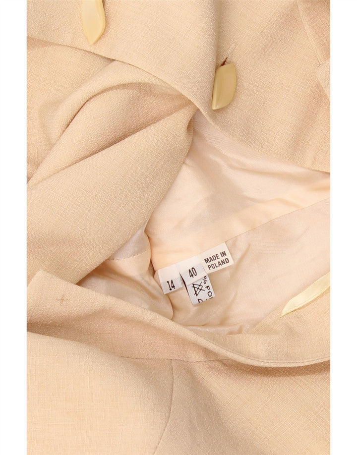 VINTAGE Womens Short Sleeve Cardigan Top UK 14 Medium Beige Polyester