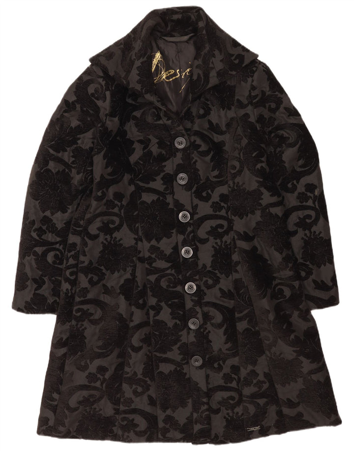 Desigual Damenmantel EU 44 XL Schwarz geblümtes Polyester