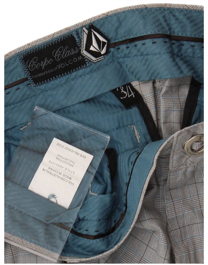 Volcom Herren Chinoshorts W34 Große grau karierte Baumwolle