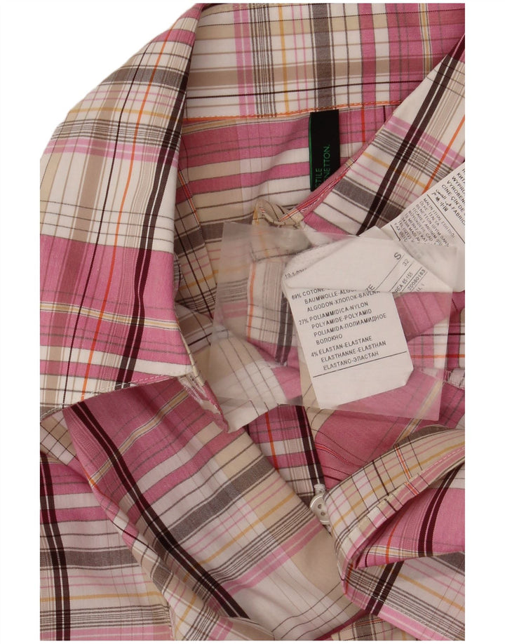 Benetton Damenhemd UK 10 Small Pink Plaid Cotton