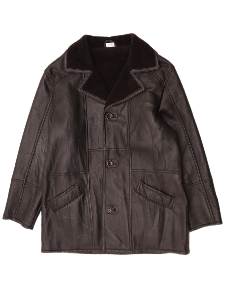 Vintage Herren Shearling Jacke UK 46 3XL Schwarzes Leder