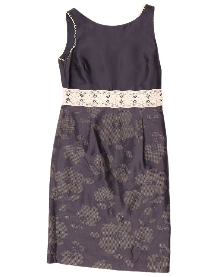 Fenn Wright Manson Damen Etuikleid UK 10 Small Marineblau mit Blumenmuster