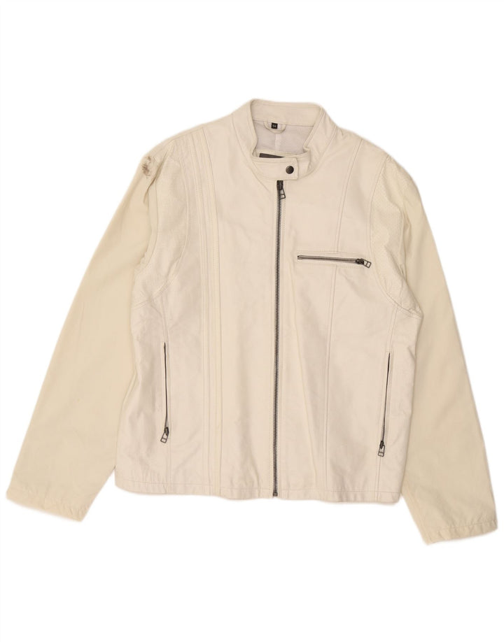 Vintage Damen Übergroße Lederjacke IT 44 Mittelweißes Leder