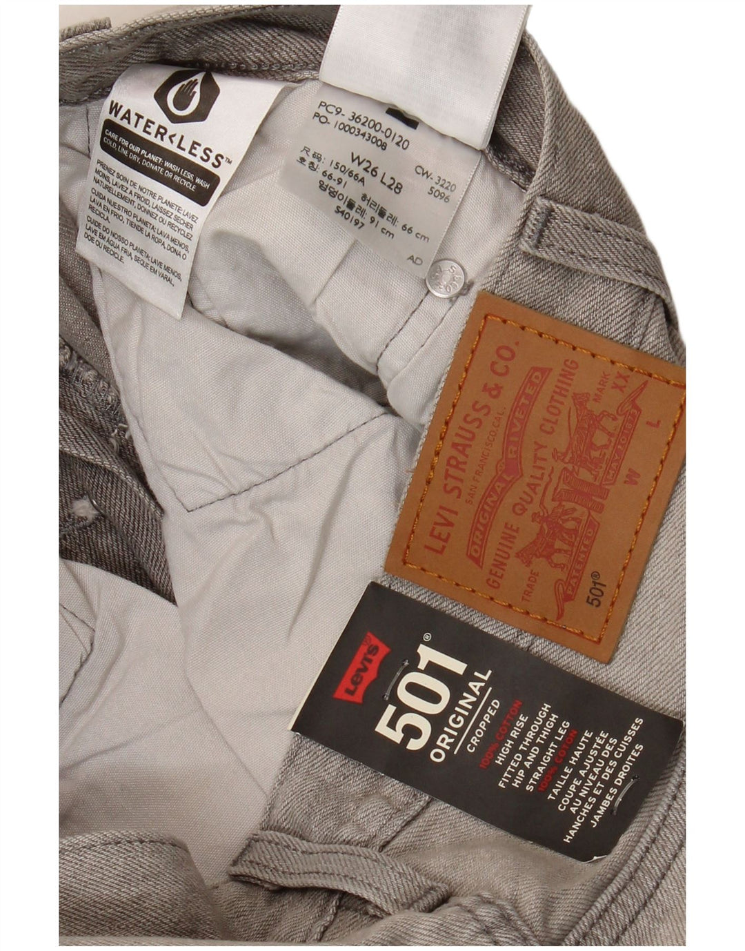 Levi's Damen 501 Straight Jeans W26 L28 Graue Baumwolle