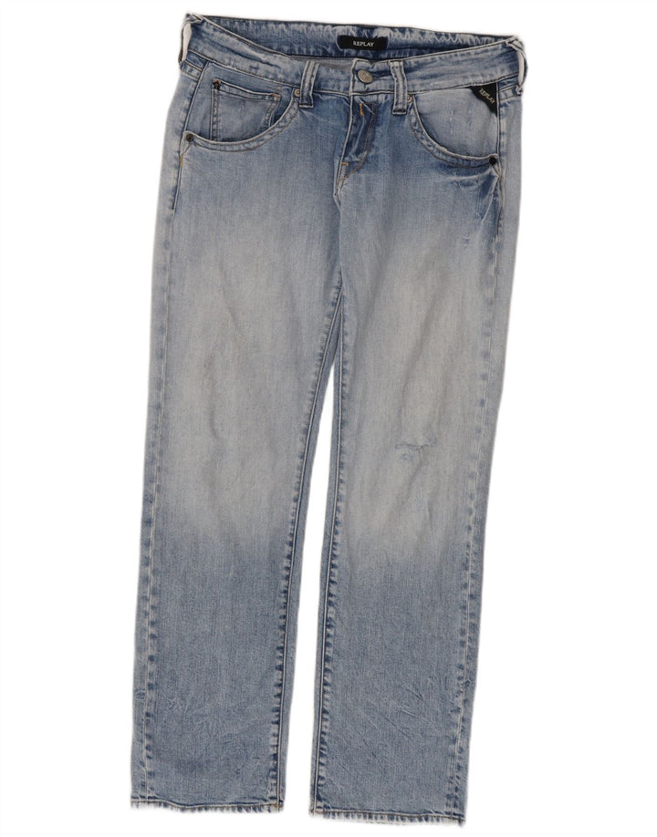 Replay Damen Distressed Straight Jeans W30 L30 Blaue Baumwolle