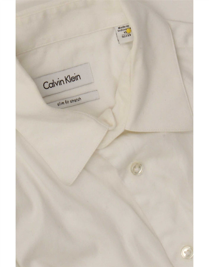 Calvin Klein Herren-Slim-Fit-Hemd, Größe 15, mittelweiße Baumwolle