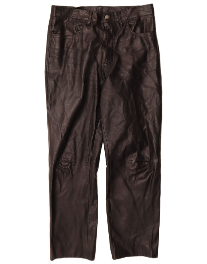 VINTAGE Herren gerade Lederhose IT 50 Large W32 L30 Schwarzes Leder