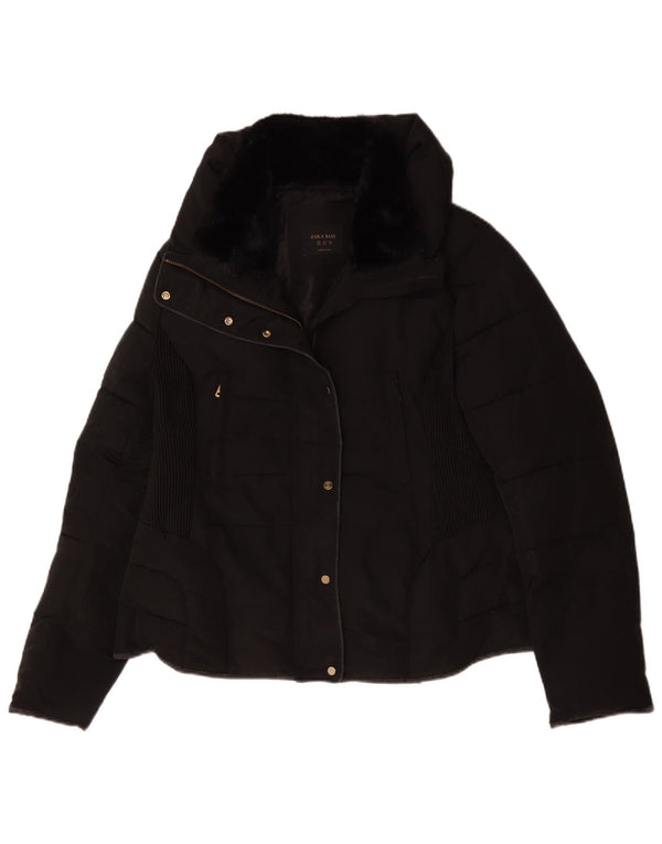 Zara Damen Crop Wattierte Jacke UK 20 2XL Schwarz Polyester