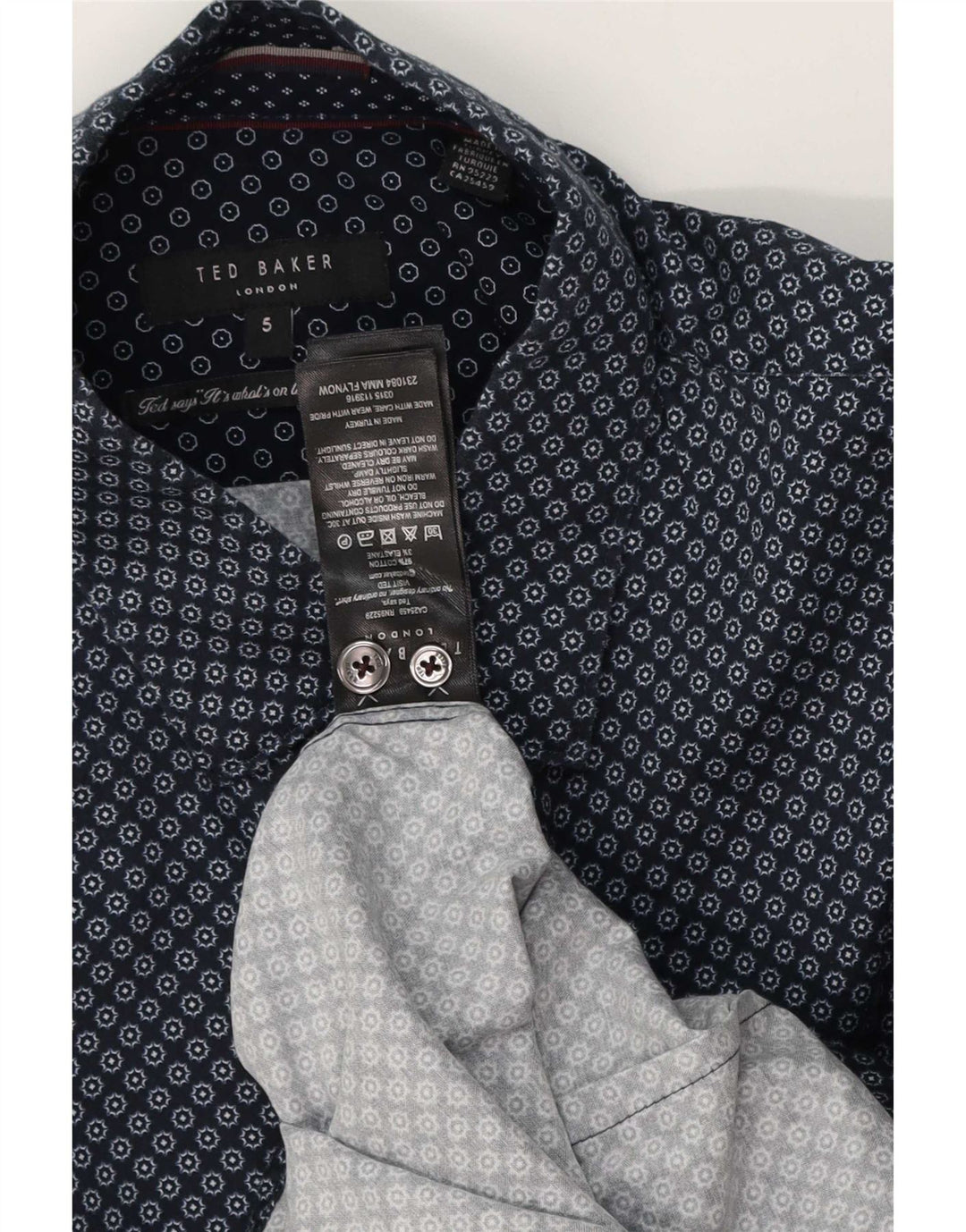 Ted Baker Herrenhemd Größe 5 XL Marineblaue geometrische Baumwolle