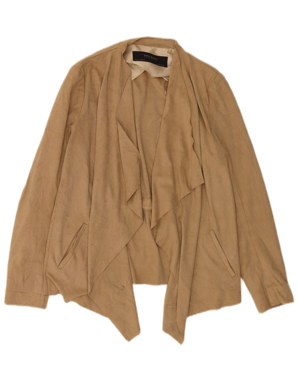 Zara Damen Übergroßer asymmetrischer Cardigan-Pullover UK 10 Small Beige