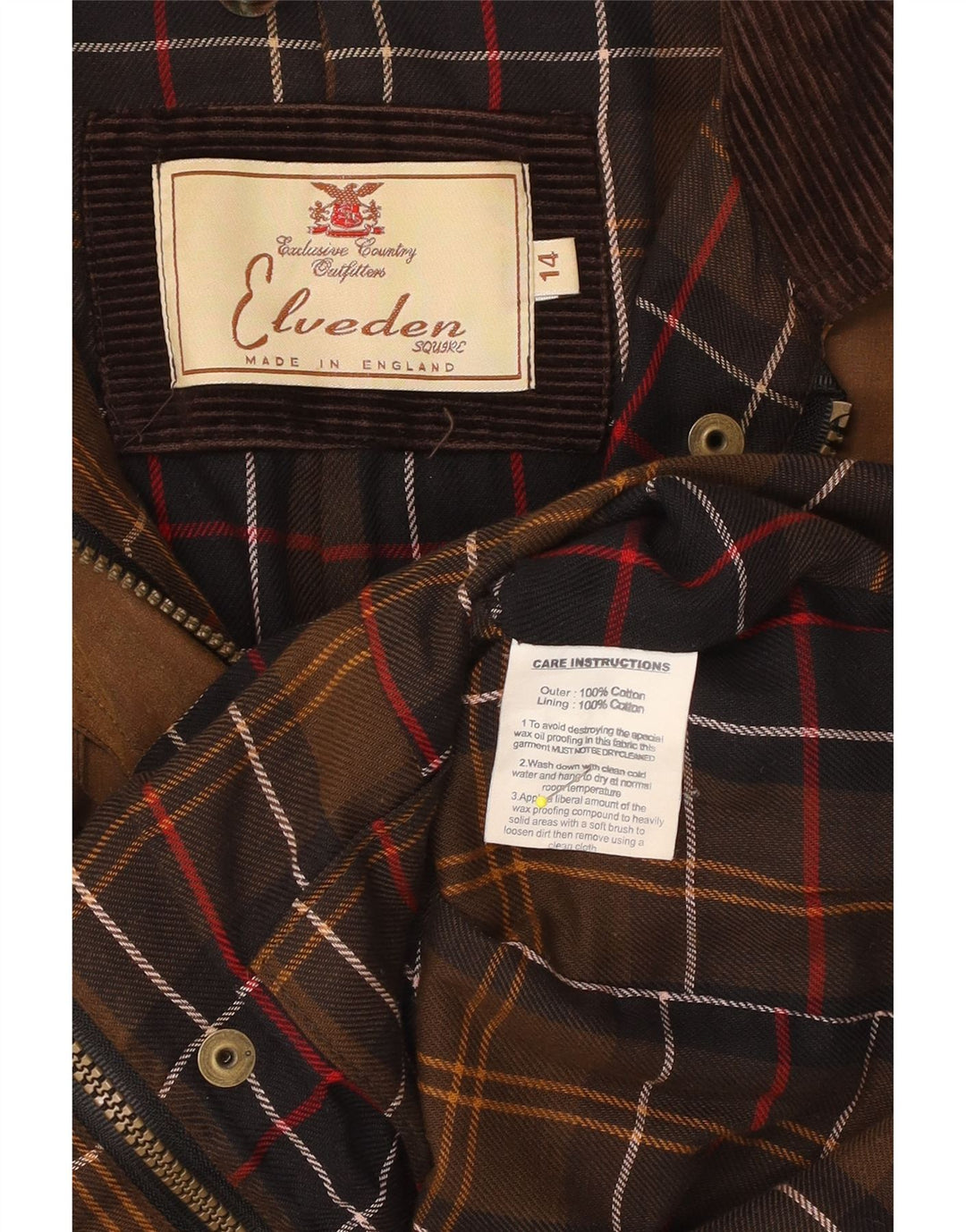 VINTAGE Damenjacke aus gewachster Baumwolle, UK 14, große braune Baumwolle