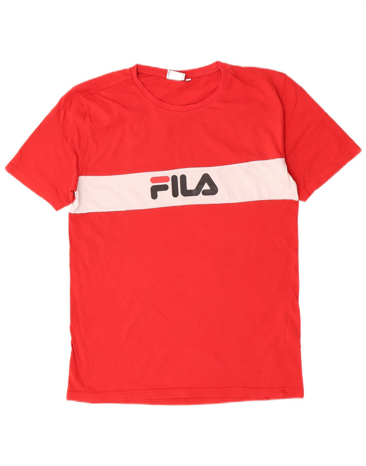 Fila Herren Grafik-T-Shirt-Oberteil aus mittelroter Colourblock-Baumwolle