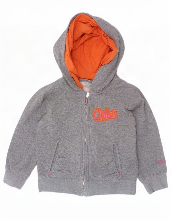 Nike Mädchen-Kapuzenpullover mit grafischem Reißverschluss, 4–5 Jahre, Größe S, Grau, Baumwolle