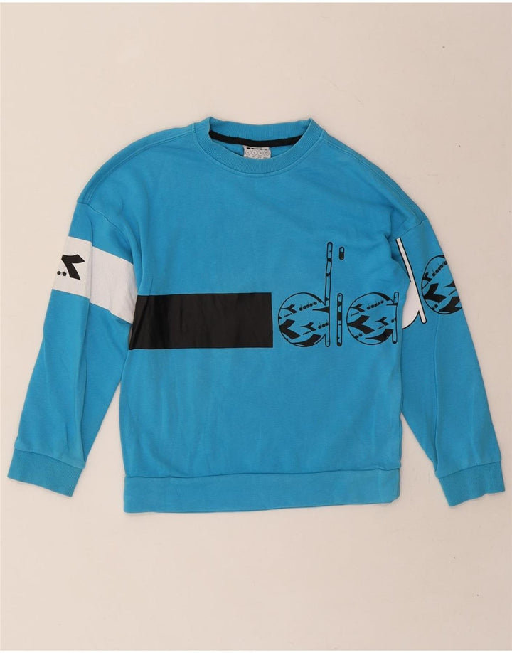 DIADORA Boys Graphic Sweatshirt Jumper 7-8 Years Large Blue Colourblock Vintage Diadora and Second-Hand Diadora from Messina Hembry 