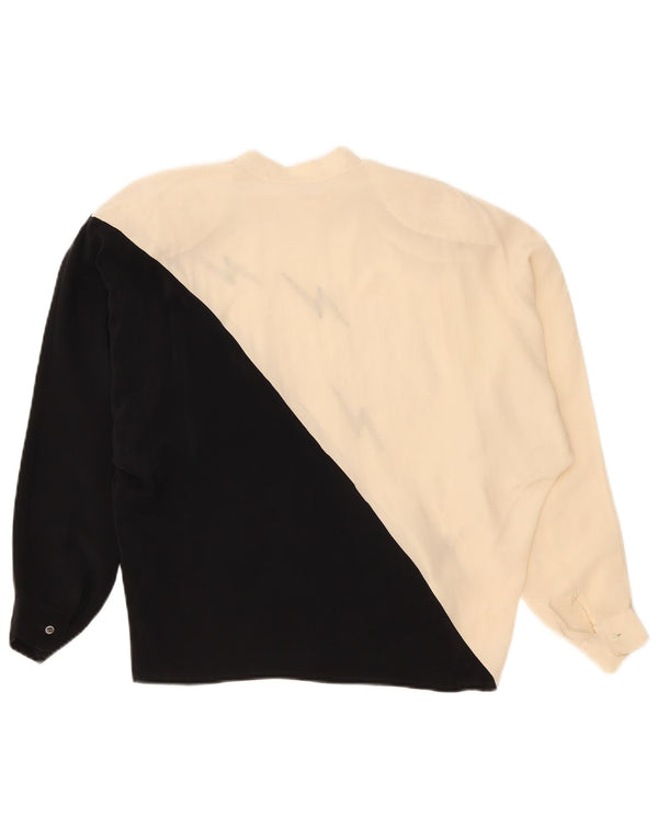 Vintage Damen Grafik-Langarmblusenoberteil UK 16 Large Black Colourblock