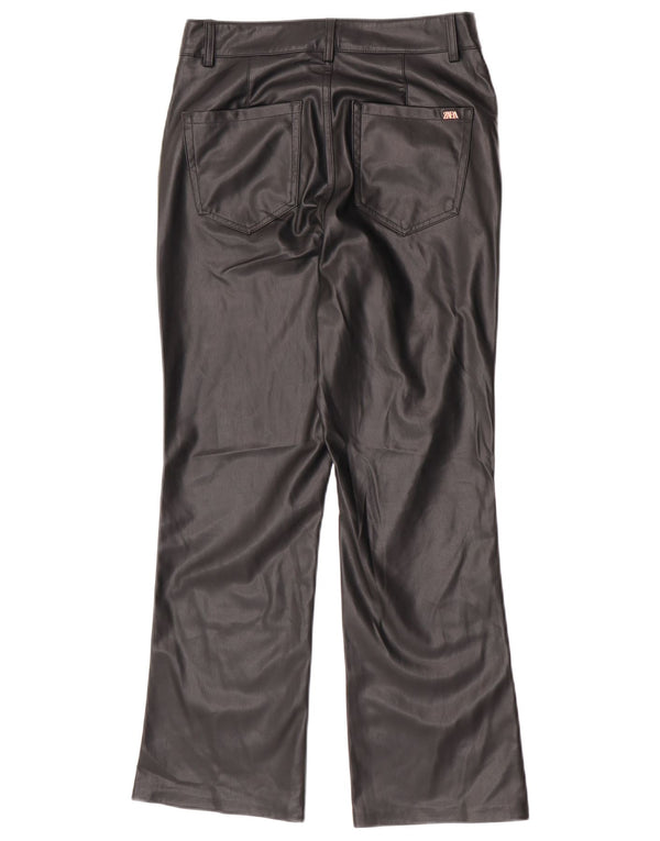 Zara Damen Bootcut-Kunstlederhose EU 38 Small W28 L26 Schwarz