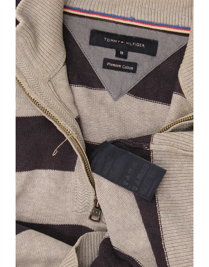 Tommy Hilfiger Herren-Pullover mit Reißverschluss, mittelgrau, gestreift, Baumwolle