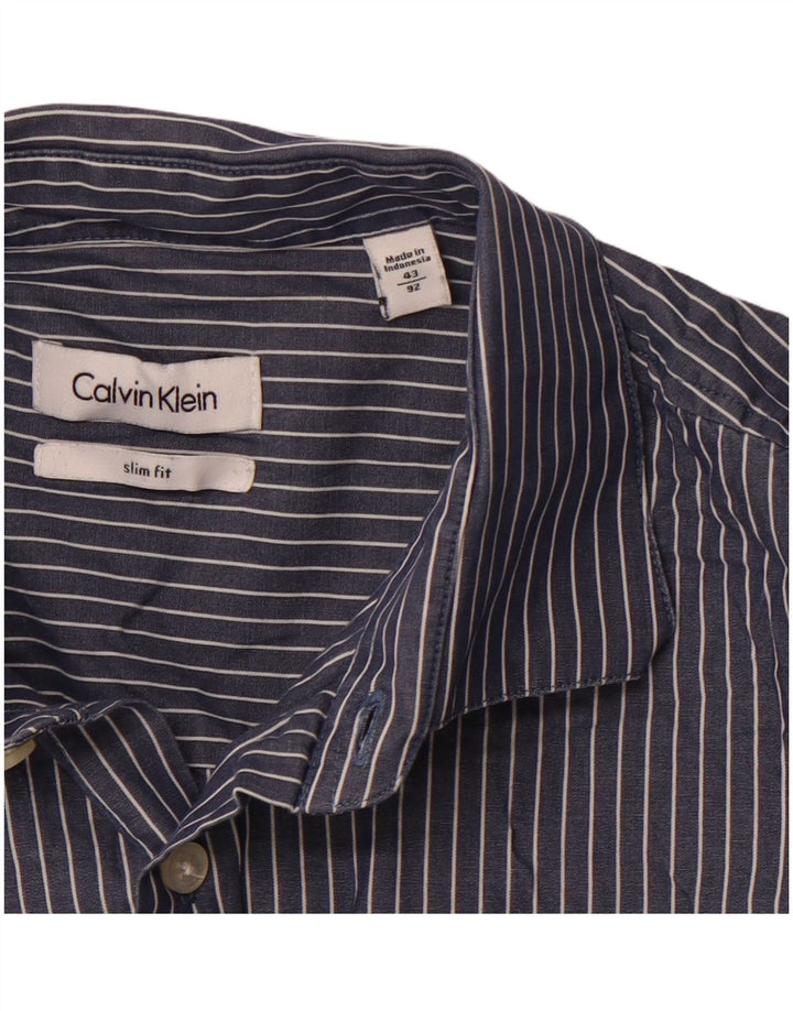 CALVIN KLEIN Herren Slim Fit Hemd Größe 43 Große Marineblaue Nadelstreifen