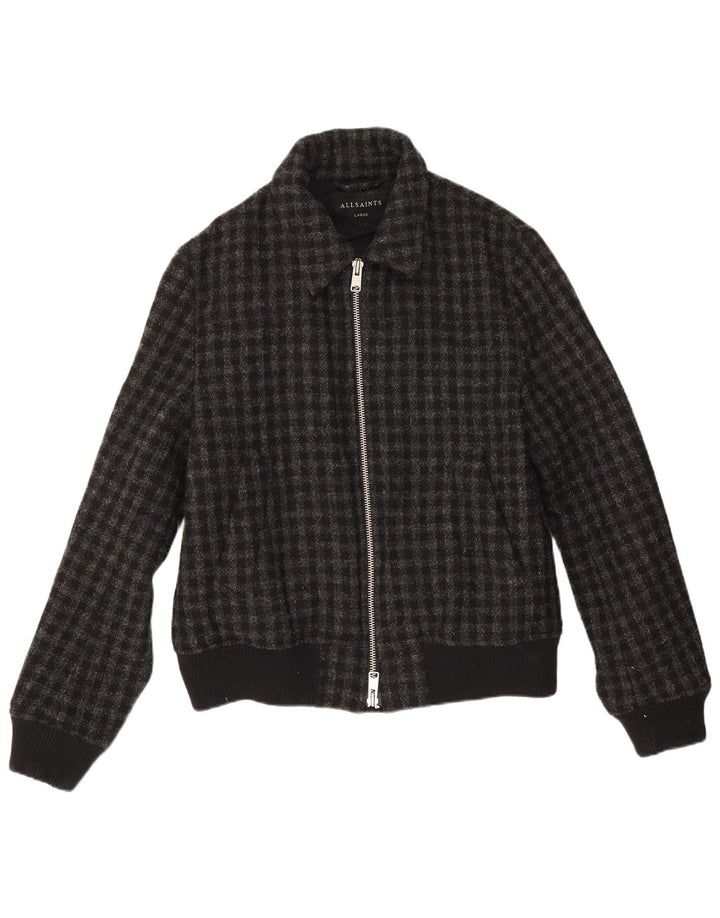 All Saints Herren Bomberjacke UK 40 Große grau karierte Wolle