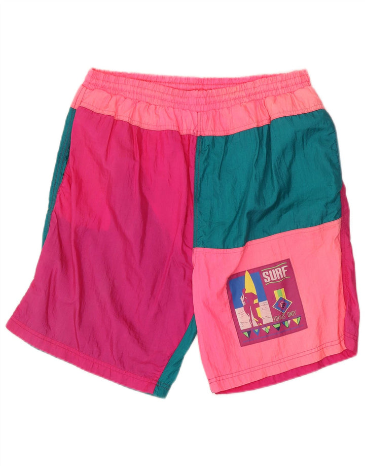 Vintage Herren Bademode XL Rosa Colourblock Polyamid