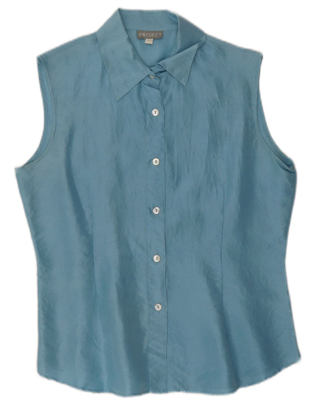 Project Ärmellose Hemdbluse für Damen, UK 10, Größe S, blaue Seide