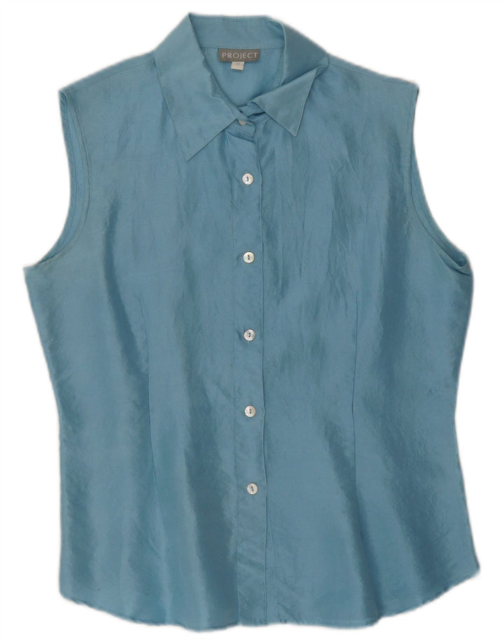 Project Ärmellose Hemdbluse für Damen, UK 10, Größe S, blaue Seide