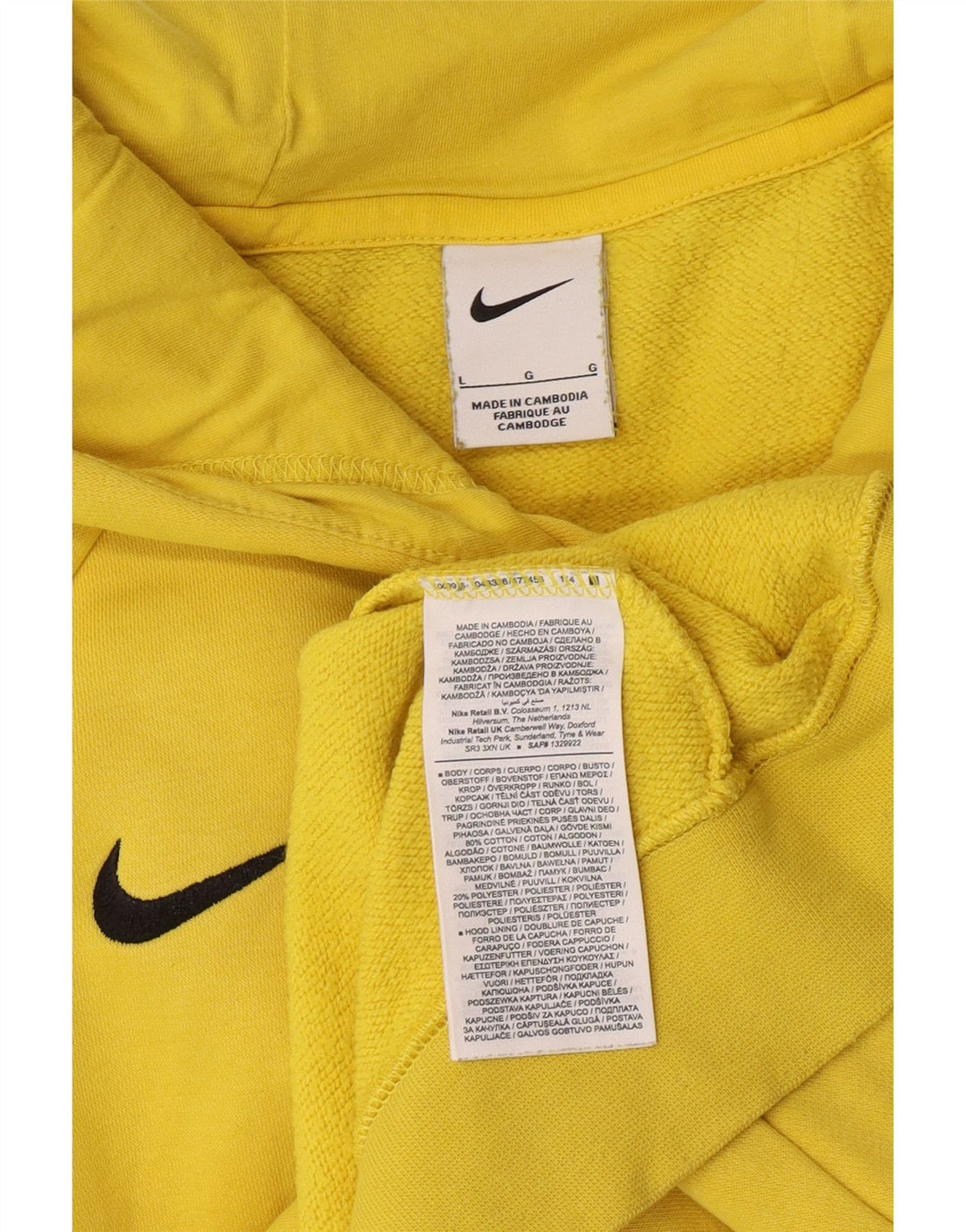 Nike Herren Kapuzenpullover, groß, gelbe Baumwolle