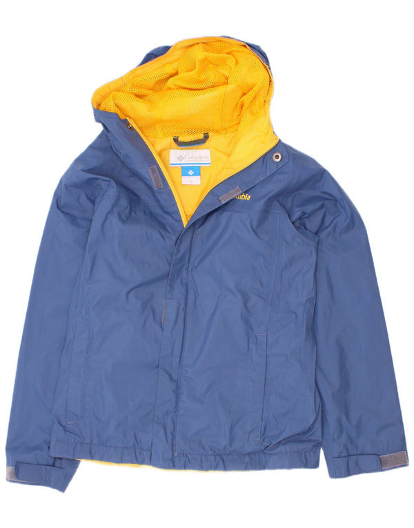 Columbia Jungen-Regenjacke mit Kapuze, 7–8 Jahre, klein, blaues Colourblock-Nylon
