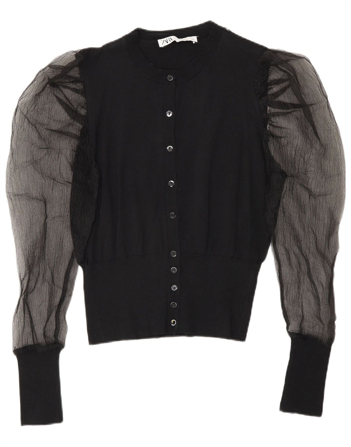 Zara Damen-Cardigan-Oberteil Mittelschwarze Viskose