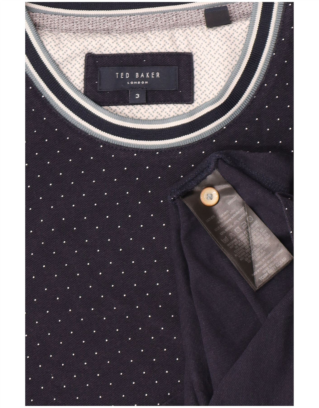 Ted Baker Herren T-Shirt Top Größe 3 Mittel Marineblau gepunktet Modal