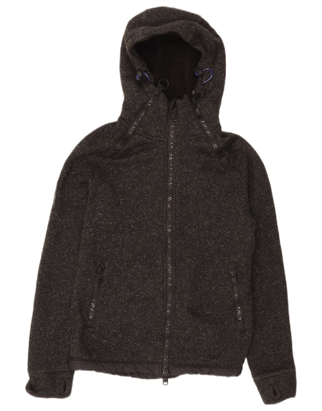 Superdry Herren-Kapuzenpullover mit Reißverschluss, klein, grau geflecktes Polyester
