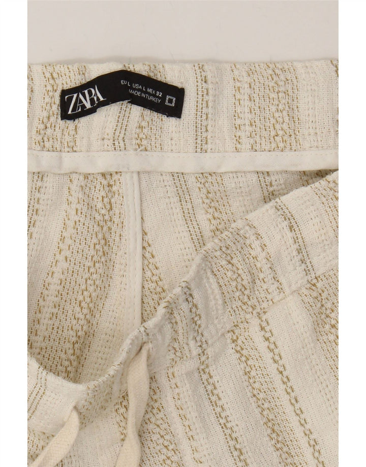ZARA Womens Chino Shorts Large W32 Beige Striped Cotton Vintage Zara and Second-Hand Zara from Messina Hembry 