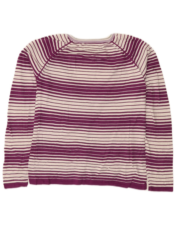 Sergio Tacchini Damen-Cardigan-Pullover UK 12 Mittellila gestreift aus Baumwolle