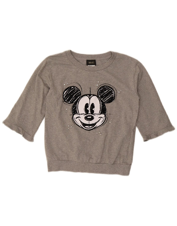 Liu Jo Damen-Sweatshirt mit Mickey-Mouse-Grafik, Größe 38, XS, Grau meliert