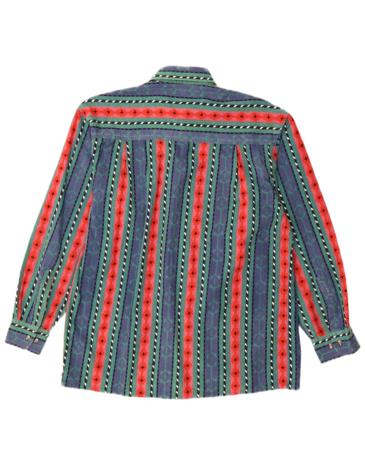 VINTAGE Herren Flanellhemd Größe 38 Mittelblau gestreifte Baumwolle