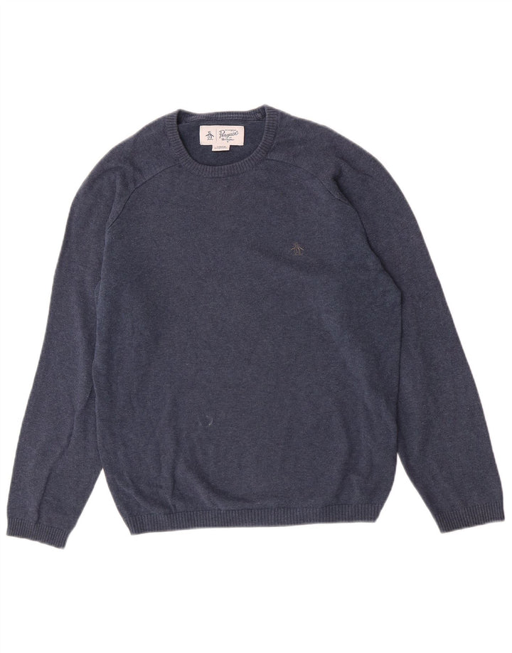 Penguin Herren-Pullover mit Rundhalsausschnitt, Größe S, Blau, Baumwolle