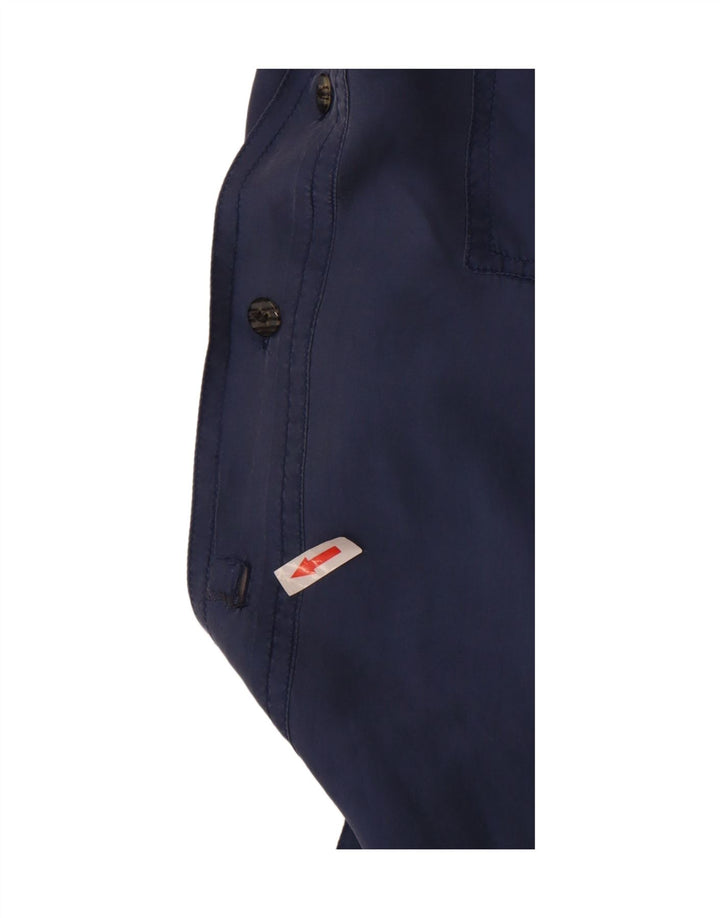 Vintage Herren Kurzarmhemd, groß, blau, Seide, klassisch