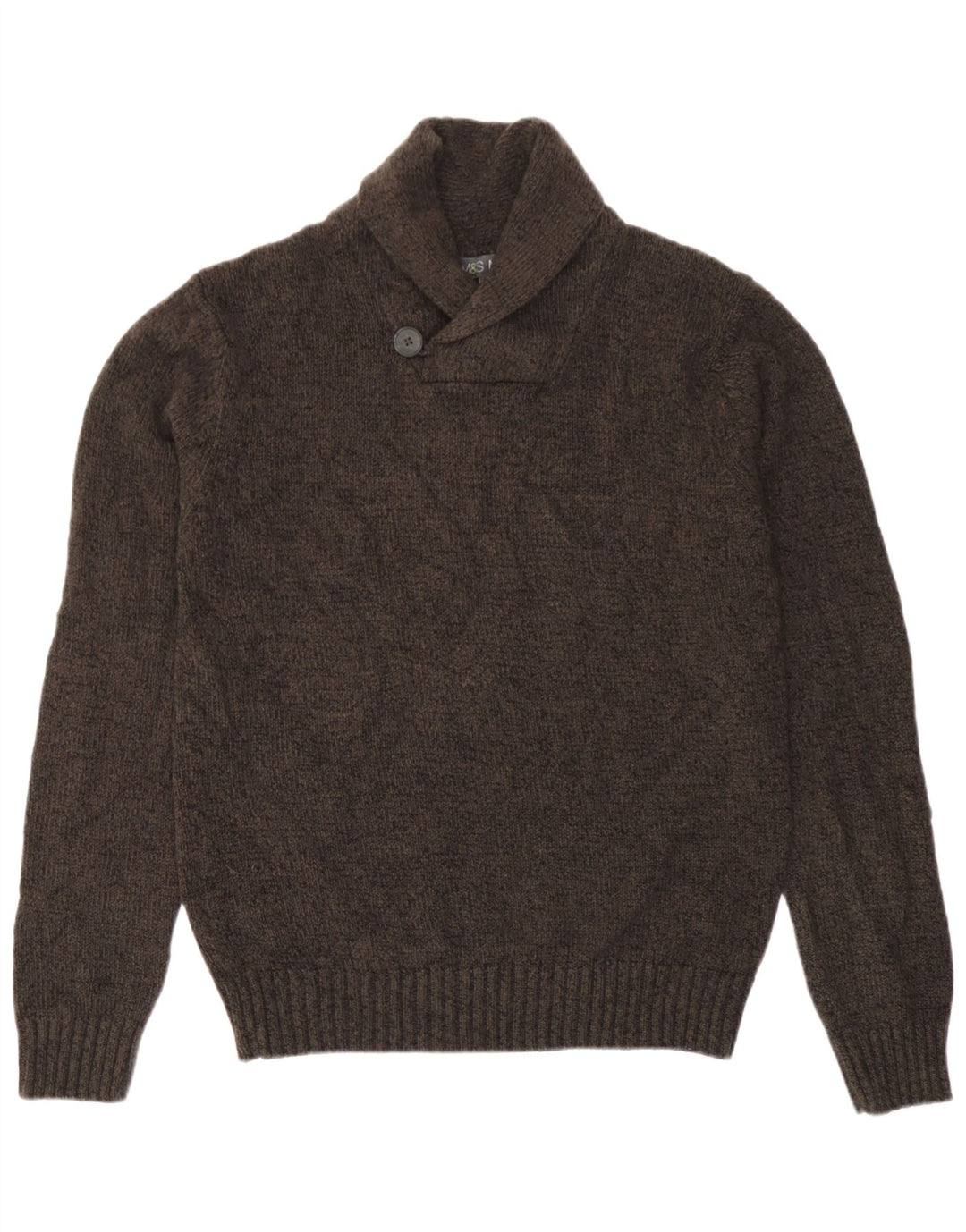 Marks & Spencer Herren-Pullover mit Schalkragen, klein, braun geflecktes Acryl