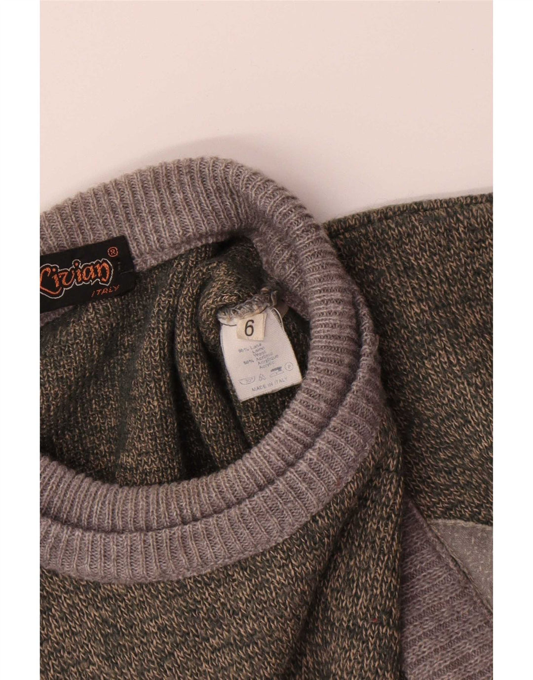 Vintage Herren-Pullover mit Rundhalsausschnitt, große grüne Colourblock-Wolle