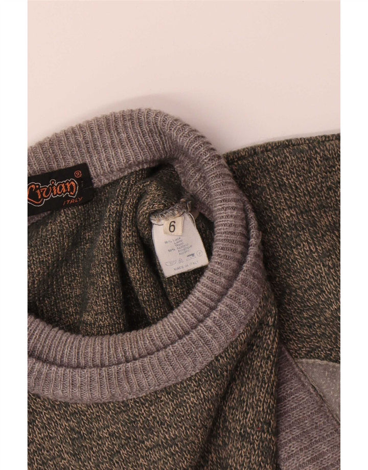 Vintage Herren-Pullover mit Rundhalsausschnitt, große grüne Colourblock-Wolle