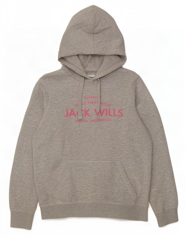 Jack Wills Womens Graphic Oversized Hoodie Jumper UK 10 Small Grey Flecked